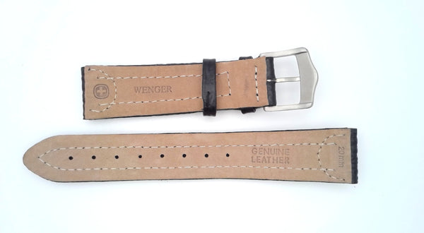 Wenger 20mm Black Leather Watch Band