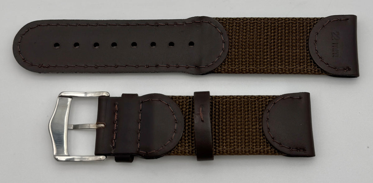 Wenger 22mm Brown Leather / Olive Nylon Band 91341u