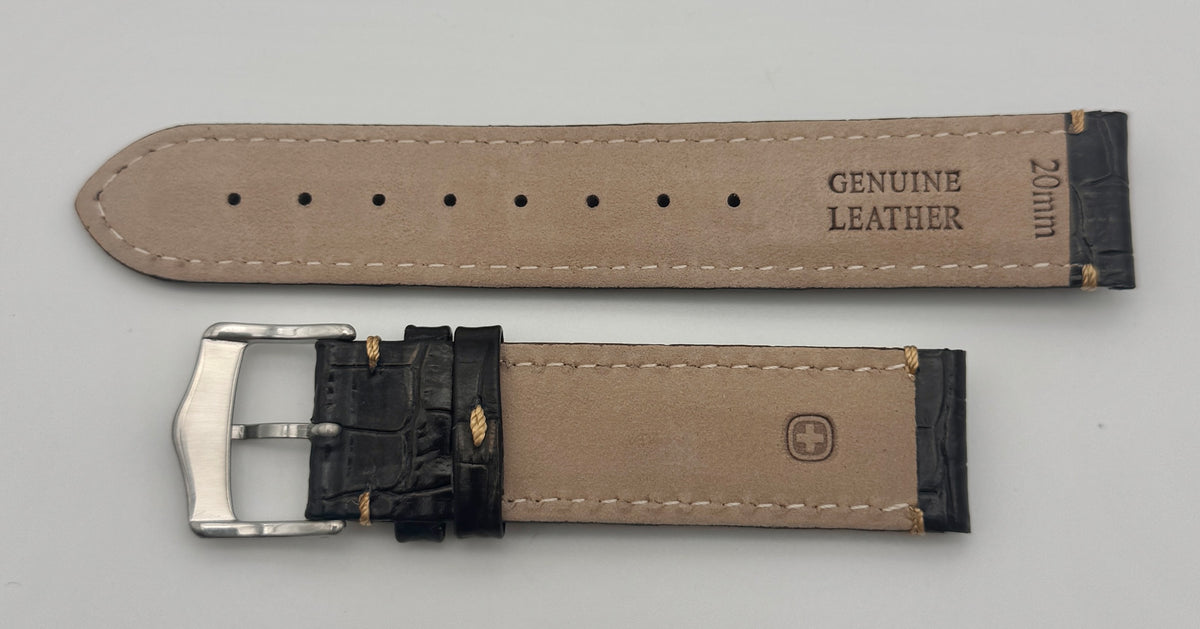 Wenger 20mm Bronzed Black Leather Band 91287u