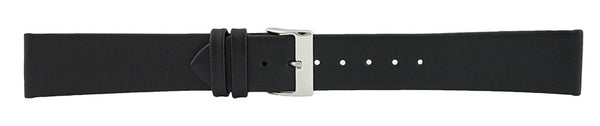 Black Smooth Leather Watch Band Silver Clasp 20mm 114082