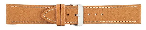 Light Brown Contrast Stitch Heavy Grain Leather Watch Band 24mm 175939