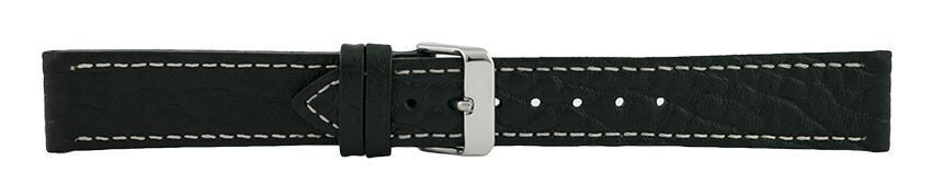 Black Contrast Stitch Heavy Grain Leather Watch Band 20mm 113143