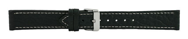 Black Contrast Stitch Heavy Grain Leather Watch Band 20mm 113143