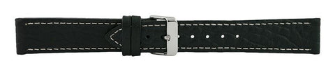 Black Contrast Stitch Heavy Grain Leather Watch Band 20mm 113143